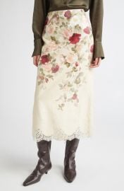 Zimmermann Hypnotic Floral Lace Trim Linen Pencil Skirt at Nordstrom