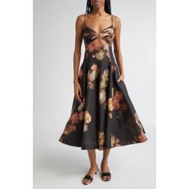 Zimmermann Hypnotic Floral Twist Front Cutout Organza Midi Dress at Nordstrom