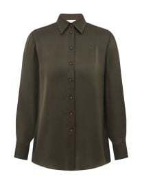 Zimmermann Hypnotic Silk Satin Shirt in Olive at Zimmermann