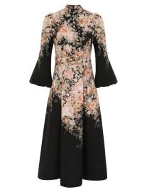 Zimmermann Illustration Buttoned Midi Dress in Black Rococo Floral at Zimmermann