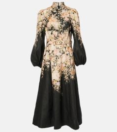 Zimmermann Illustration Buttoned Midi Dress in Black Rococo Floral at Mytheresa