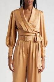 Zimmermann Long Sleeve Silk Wrap Top at Nordstrom