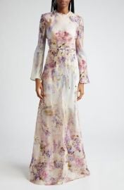 Zimmermann Luminosity Floral Print Long Sleeve Silk Satin Dress at Nordstrom