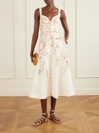 Zimmermann Luna Buttoned Linen Picnic Midi Dress at Net a Porter
