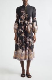 Zimmermann Luna Paisley Print Long Sleeve Linen Midi Dress at Nordstrom