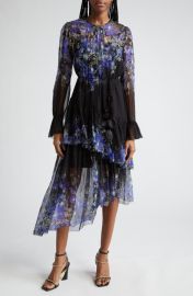 Zimmermann Lyrical Iris Print Tiered Ruffle Long Sleeve Silk Georgette Midi Dress at Nordstrom