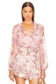 Zimmermann Matchmaker Billow Blouse In Coral Hibiscus at Revolve