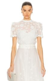 Zimmermann Matchmaker Floral Appliqu Linen Silk Organza Top at FWRD