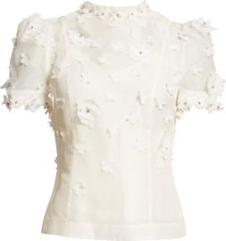 Zimmermann Matchmaker Floral Appliqu Linen Silk Organza Top at Nordstrom