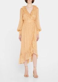 Zimmermann Metallic Dot Wrap Midi Dress at Bergdorf Goodman