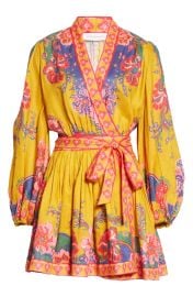 Zimmermann Paisley Floral Long Sleeve Linen Wrap Minidress at Nordstrom