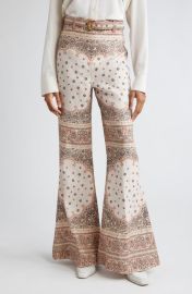 Zimmermann Paisley Print Belted High Waist Linen Wide Leg Pants at Nordstrom