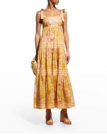 Zimmermann Pattie Floral Tie-Shoulder Empire Waist Midi Dress at Neiman Marcus