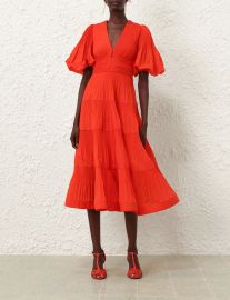 Zimmermann Pleated Midi Dress in Tomato at Zimmermann