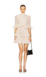 Zimmermann Pleated Sleeved Mini Dress In Cream Black Polka Dot at Revolve