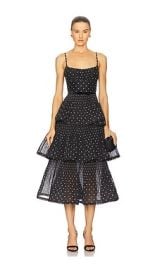 Zimmermann Pleated Tiered Midi Dress In Black Cream Polka Dot at Revolve