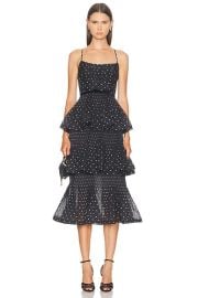 Zimmermann Pleated Tiered Midi Dress in Black Cream Polka Dot FWRD at Forward