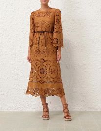 Zimmermann Pop Eyelet Embroidered Midi Dress in Tan at Zimmermann