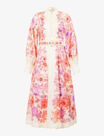 Zimmermann Raie floral print belted linen midi dress at Selfridges