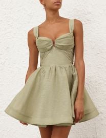 Zimmermann Rebellion Draped Linen Silk Fit Flare Minidress in Palm at Zimmermann