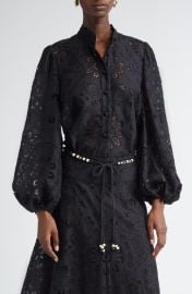 Zimmermann Rhiannon Guipure Lace Trim Cotton Shirt at Nordstrom