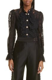 Zimmermann Rhinestone Flower Snap Cotton Blend Lace Top at Nordstrom