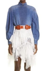 Zimmermann Rhythmic Denim Tuxedo Shirt in High Tide  at Nordstrom