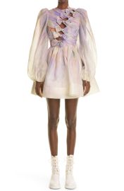 Zimmermann Rhythmic Knot Sash Long Sleeve Skater Dress in Abstract Rainbow  at Nordstrom