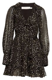 Zimmermann Ruffle Long Sleeve Silk Fil Coup Wrap Minidress at Nordstrom