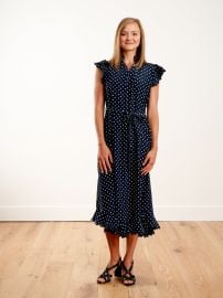 Zimmermann Silk Scallop Sleeveless Midi NavyPearl Dot scarpa at Scarpa