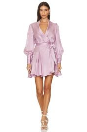 Zimmermann Silk Wrap Mini Dress in Musk at Revolve