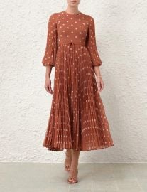 Zimmermann Sunray Long Sleeve Pleated Midi Dress in Aragon Cream Dot at Zimmermann