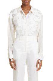 Zimmermann Tama Filigree Linen Silk Button-Up Shirt at Nordstrom