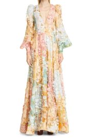 Zimmermann Tempo Patch Long Sleeve Linen amp Silk Gown at Nordstrom