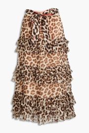 Zimmermann Tiered Leopard Print Silk Crepon Midi Skirt at The Outnet