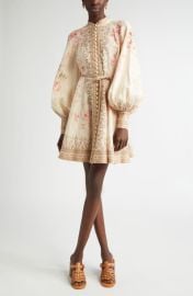 Zimmermann Tropical Floral Long Sleeve Belted Linen Minidress at Nordstrom
