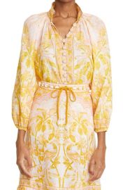 Zimmermann Tropical Print Ramie Blouse in Yellow Palm Size 3 at Nordstrom