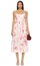 Zimmermann Waverly Corset Midi Dress In Pink Palm at Revolve