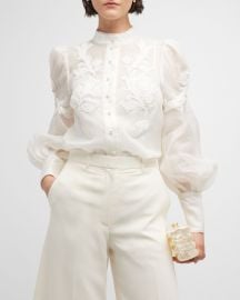 Zimmermann Wonderland Applique Long-Sleeve Blouse at Neiman Marcus