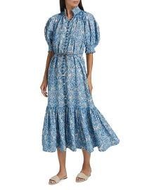 Zimmermann Wylie Lantern Cotton Midi Dress in Blue at Saks Fifth Avenue