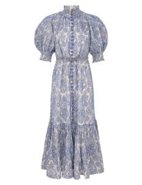 Zimmermann Wylie Lantern Cotton Midi Dress in Blue at Zimmermann