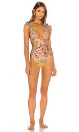 Zimmermann Zinnia Tie Shoulder One Piece in Coral Floral from Revolve com at Revolve