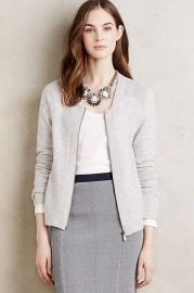 Zip-Front Cashmere Cardigan in Grey at Anthropologie