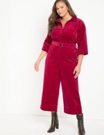 Zip Front Corduroy Jumpsuit With Wide Leg at Eloquii