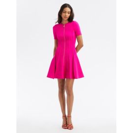 Zip Front Fit Flare Dress Dresses Oscar de la Renta Cerise Oscar de la Renta at Oscar de la Renta