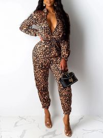 Zip-Front Leopard-Print Jumpsuit at Bellizimos