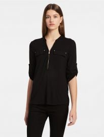 Zip Front Roll Sleeve Knit Blouse by Calvin Klein at Calvin Klein