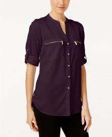 Zip-Pocket Roll Tab Blouse by Calvin Klein at Macys