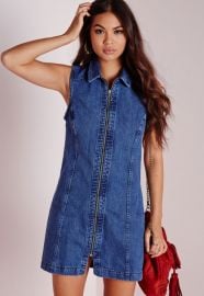 Zipped Denim Dress at Missguided