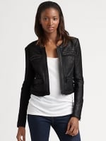 Zoe Hart's black biker jacket at Saks Fifth Avenue